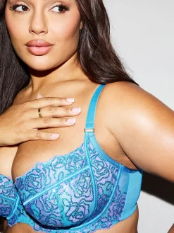 Pearlescent Embroidered Non Padded Balcony Bra - Turquoise