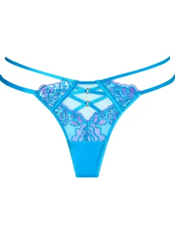 Pearlescent Embroidered Thong - Turquoise