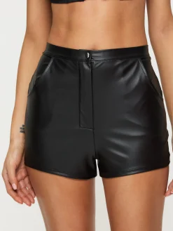 Plain PU Shorts - Black