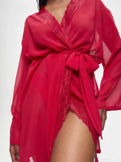 Promising Lace Trim Robe - Red