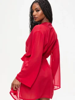 Promising Lace Trim Robe - Red