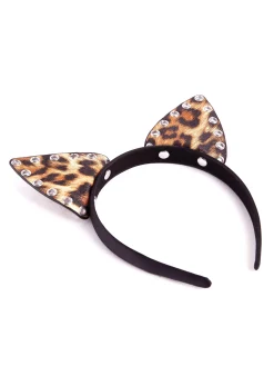 PU Animal Print Cat Ears Headband