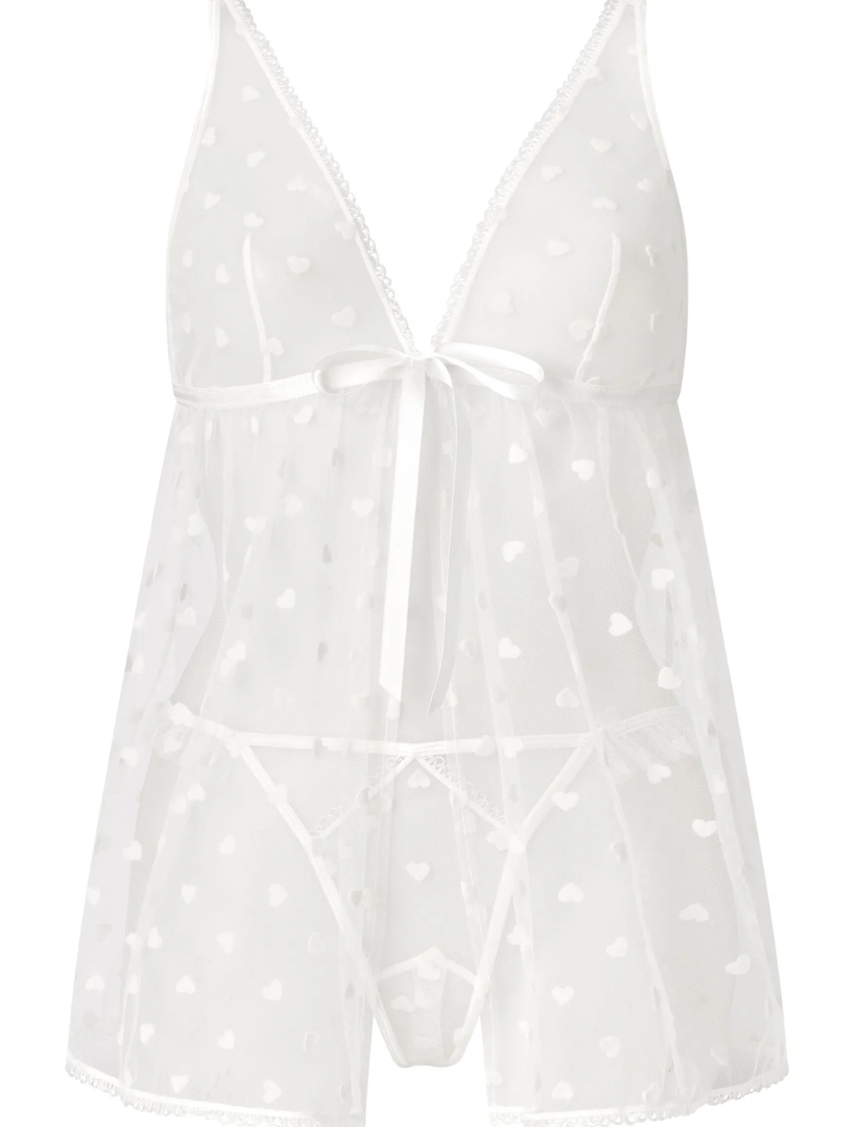 Queen of Hearts Crotchless Babydoll Lingerie 2 Piece Set - Ivory