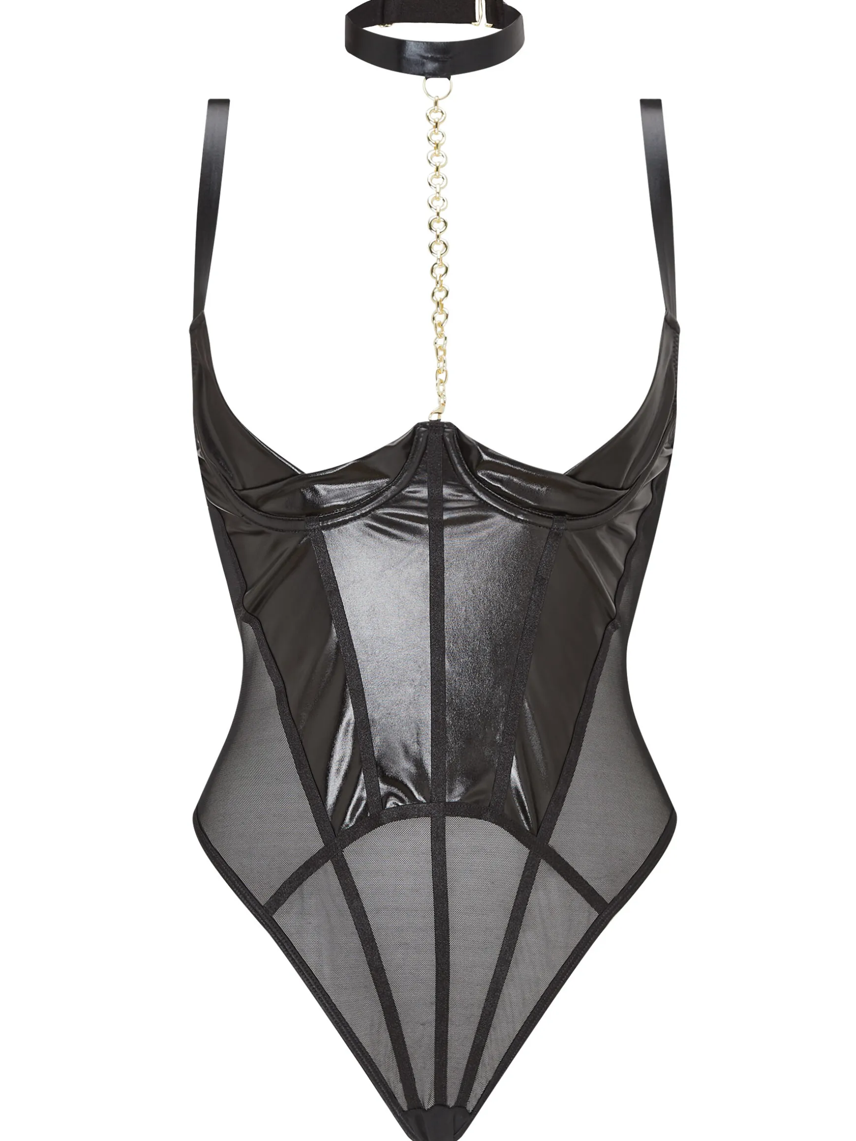 Revolutionary PU Crotchless Body with Detachable Choker Chain - Black