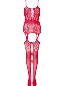 Risk Taker Fishnet Lace Crotchless Bodystocking - Red