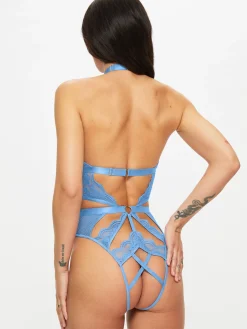 Rosella Lace Halterneck Crotchless Lingerie Body - Light Blue