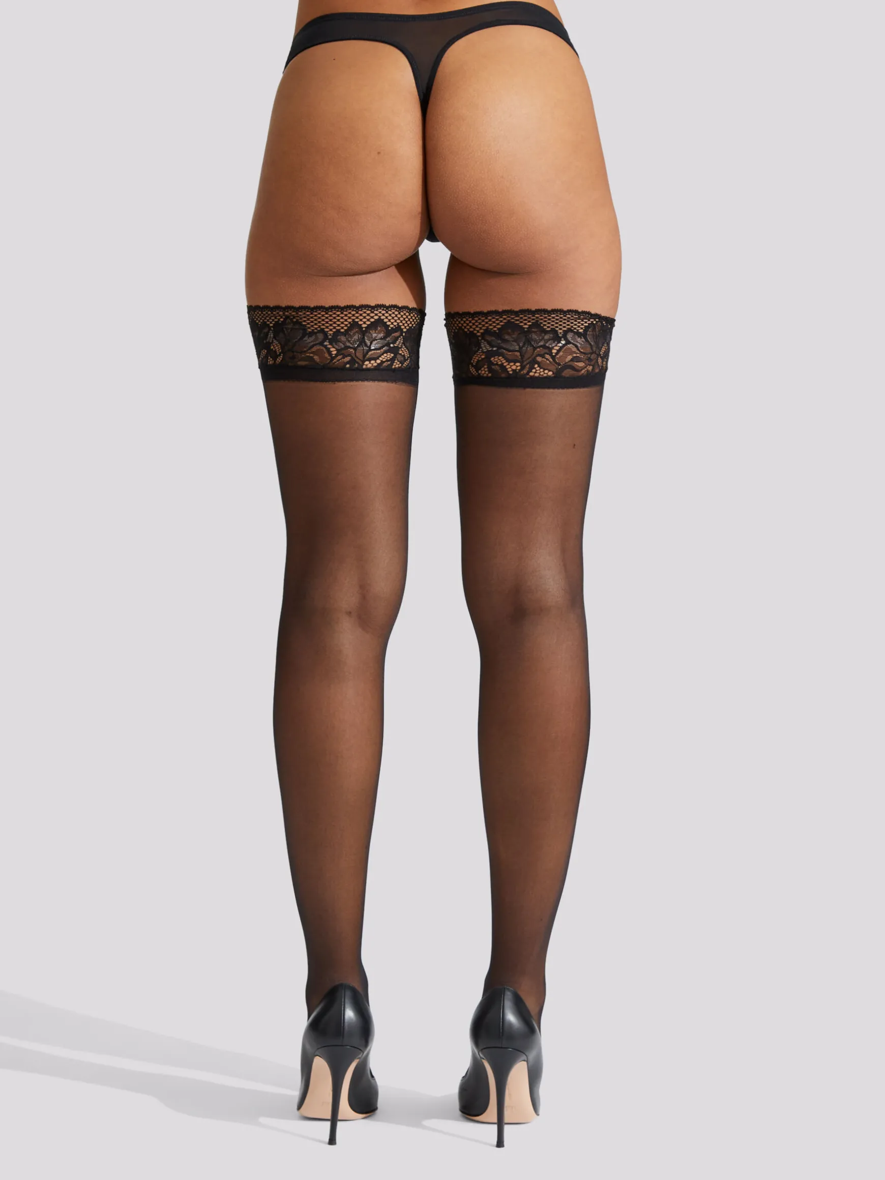Scallop Edged Lace Top Hold Ups - Black