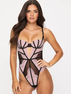 Secret Seduction Lace Crotchless Lingerie Body - Black/Pink