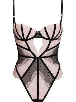 Secret Seduction Lace Crotchless Lingerie Body - Black/Pink