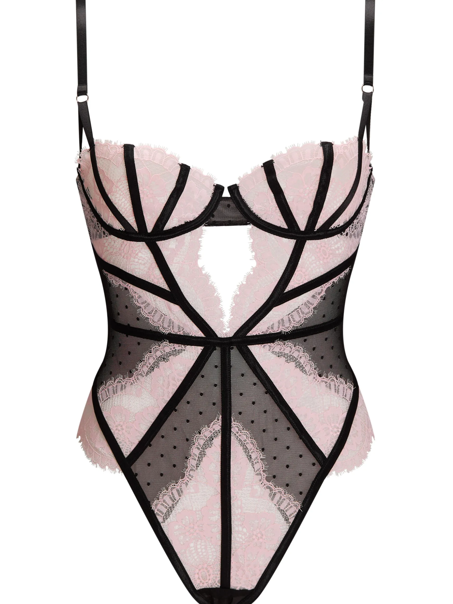 Secret Seduction Lace Crotchless Lingerie Body - Black/Pink
