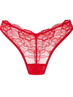 Seduce Me Lace Crotchless Thong - Red