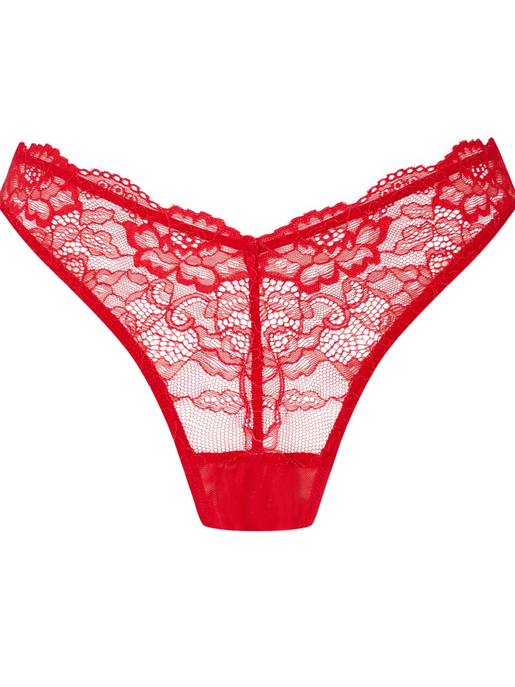 Seduce Me Lace Crotchless Thong - Red