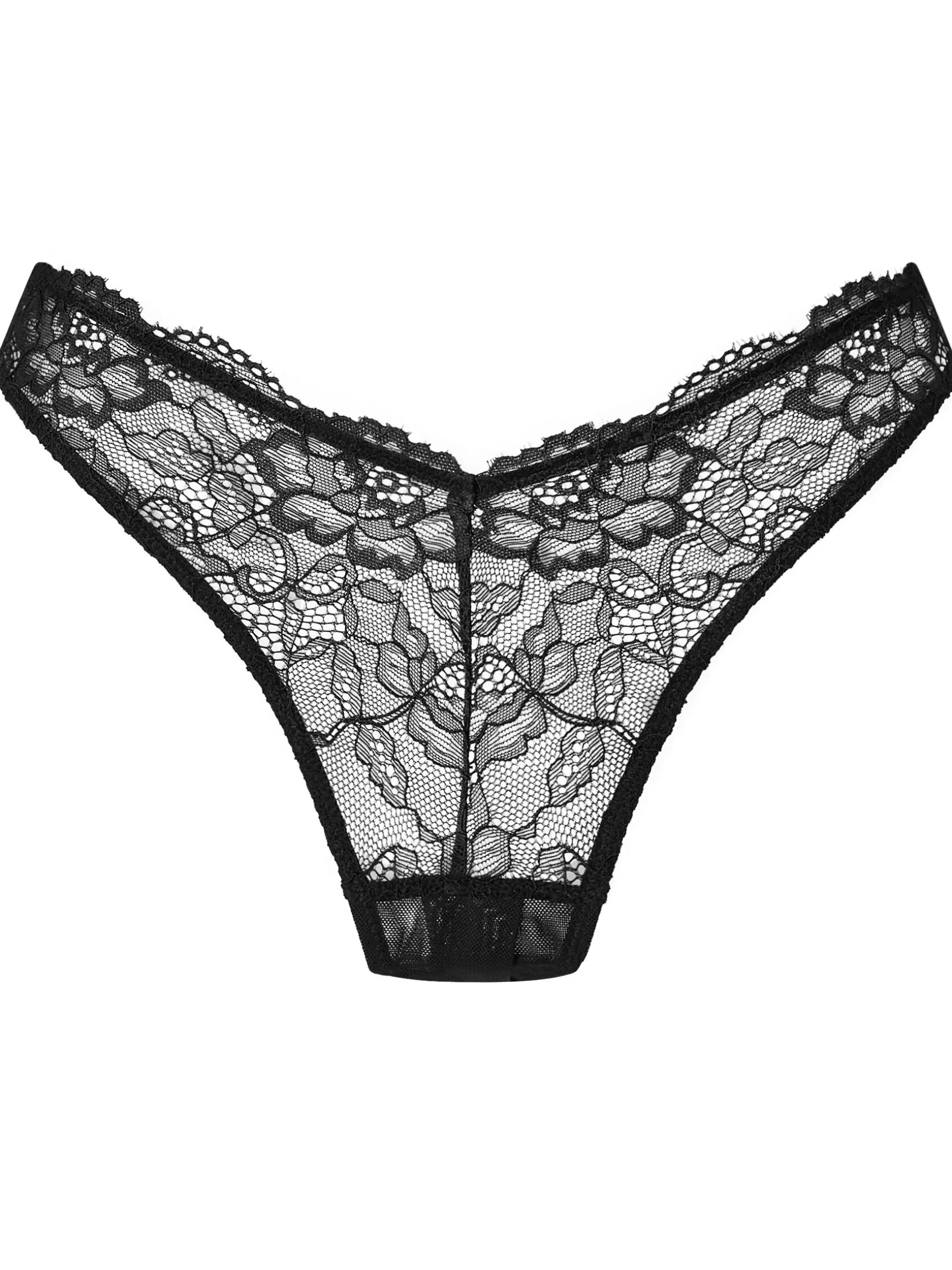 Seduce Me Lace Crotchless Thong - Black