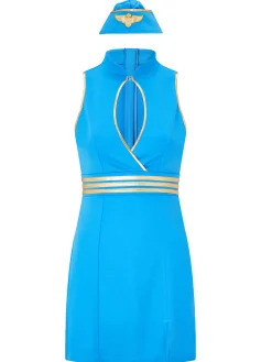 Sexy Air Hostess 2 Piece Costume with Hat - Light Blue