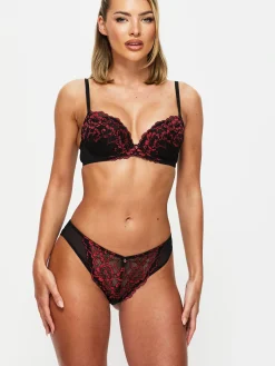 Sexy Lace Brazilian Knickers - Black/Red