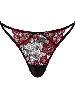 Sexy Lace Crotchless G-String - Black/Red