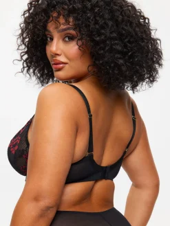 Sexy Lace Fuller Bust Non Padded Plunge Bra - Black/Red