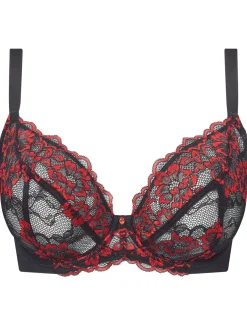 Sexy Lace Fuller Bust Non Padded Plunge Bra - Black/Red