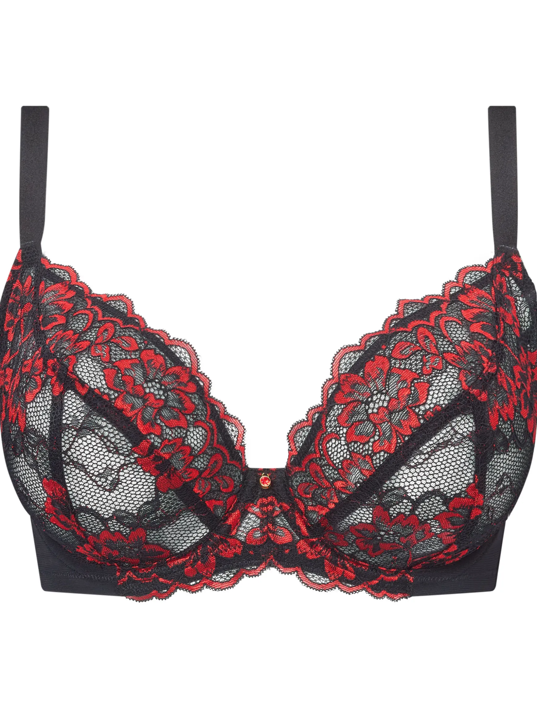 Sexy Lace Fuller Bust Non Padded Plunge Bra - Black/Red