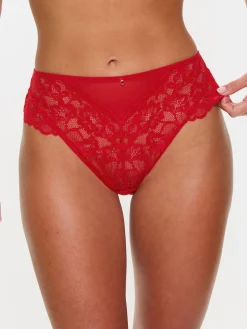 Sexy Lace High Waisted Brazilian Knickers - Red