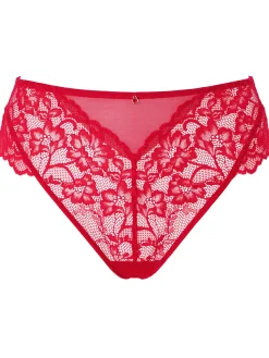 Sexy Lace High Waisted Brazilian Knickers - Red