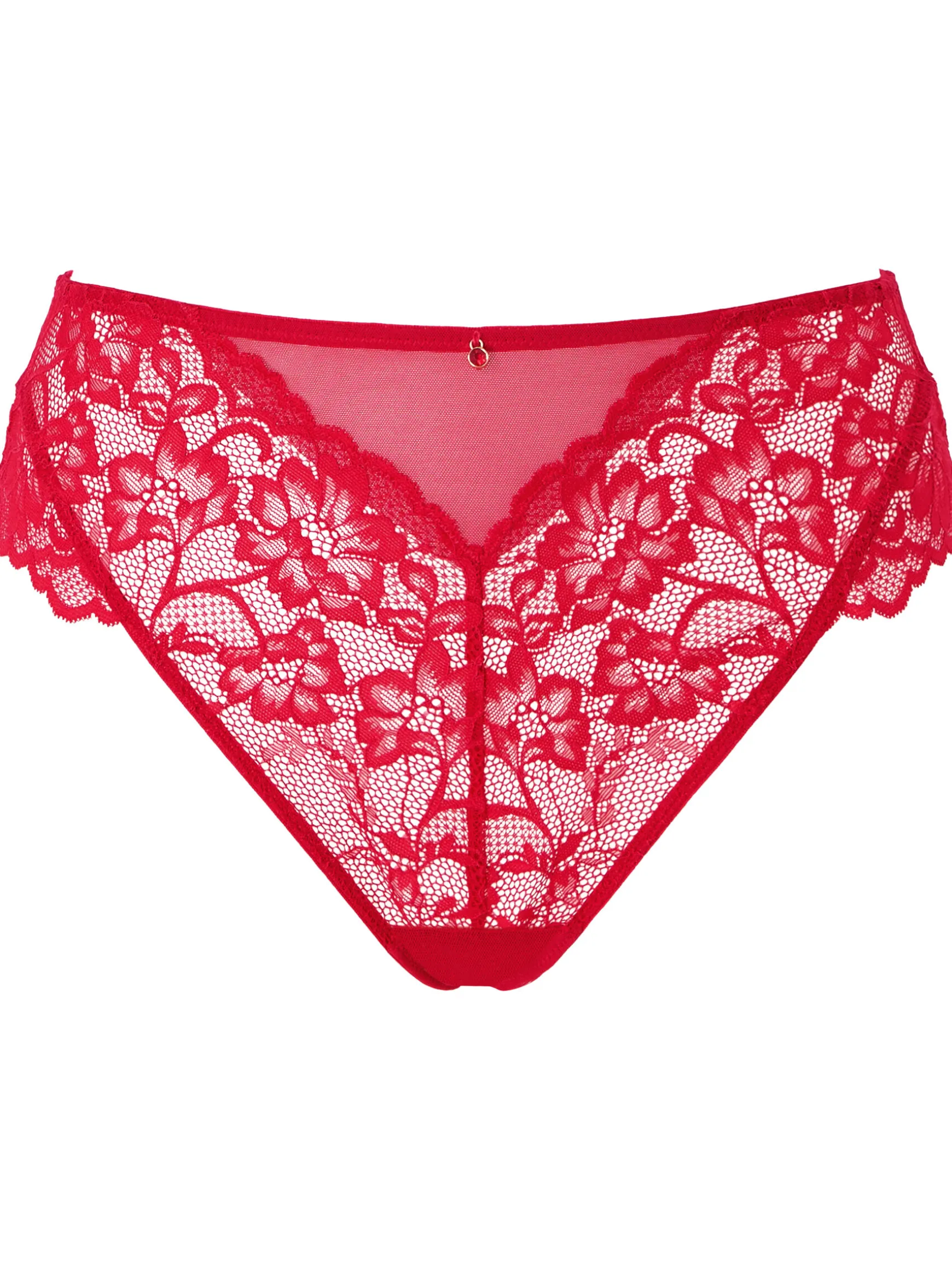 Sexy Lace High Waisted Brazilian Knickers - Red