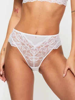 Sexy Lace High Waisted Brazilian Knickers - White