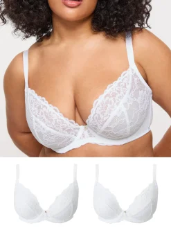 Sexy Lace Non Padded Fuller Bust Plunge Bra - Pack of 2 - White