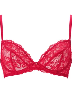 Sexy Lace Non Padded Plunge Bra - Red