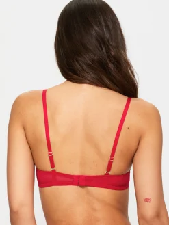 Sexy Lace Non Padded Plunge Bra - Red