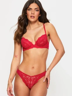 Sexy Lace Non Padded Plunge Bra - Red