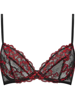 Sexy Lace Non Padded Plunge Bra - Black/Red