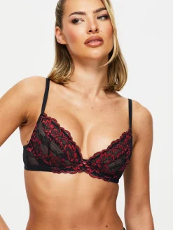 Sexy Lace Non Padded Plunge Bra - Black/Red