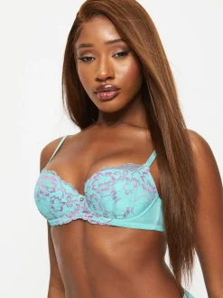 Sexy Lace Padded Balcony Bra - Aqua