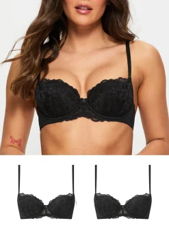 Sexy Lace Padded Balcony Bra - Pack of 2 - Black