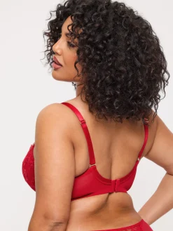 Sexy Lace Padded Balcony Bra - Red
