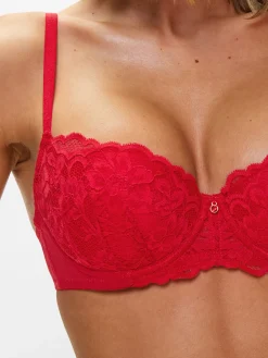 Sexy Lace Padded Balcony Bra - Red