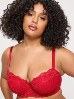 Sexy Lace Padded Balcony Bra - Red