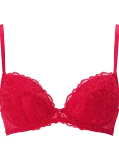 Sexy Lace Padded Balcony Bra - Red