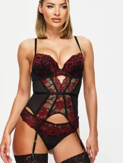 Sexy Lace Padded Basque - Black/Red