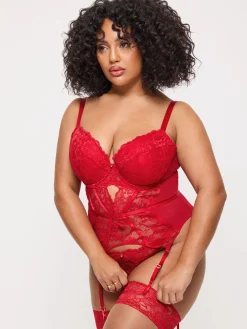 Sexy Lace Padded Basque - Red