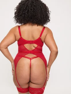 Sexy Lace Padded Basque - Red