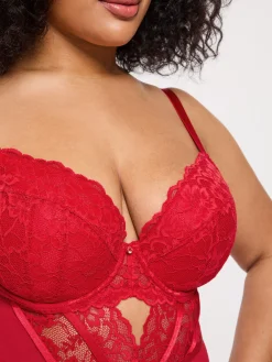 Sexy Lace Padded Basque - Red