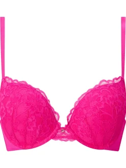 Sexy Lace Padded Boost Plunge Bra - Bright Pink