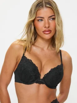 Sexy Lace Padded Boost Plunge Bra - Black
