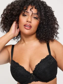Sexy Lace Padded Plunge Bra - Black