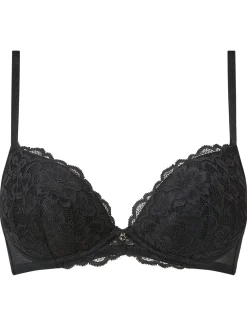 Sexy Lace Padded Plunge Bra - Black