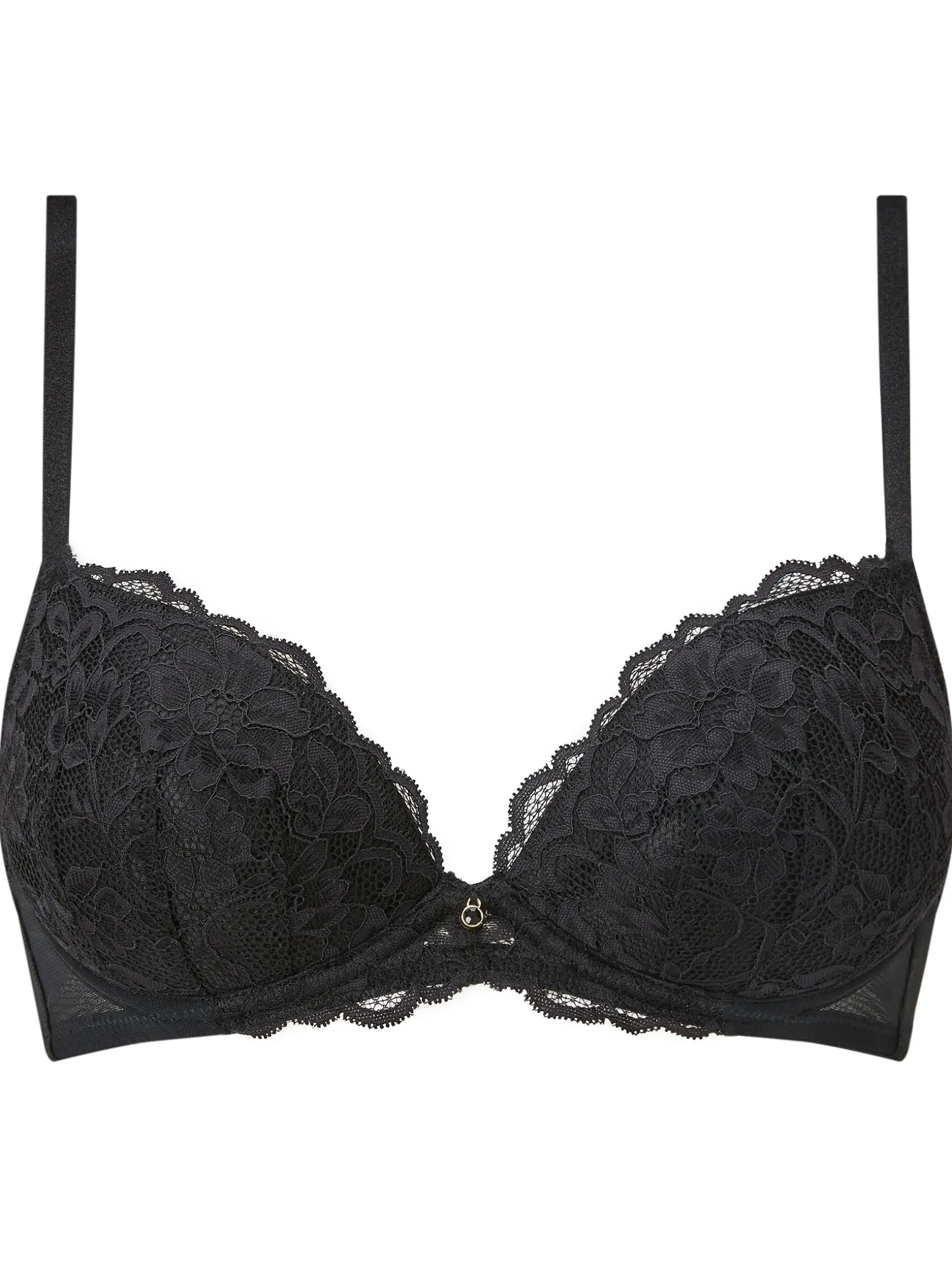 Sexy Lace Padded Plunge Bra - Black
