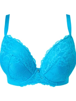 Sexy Lace Padded Plunge Bra - Bright Blue