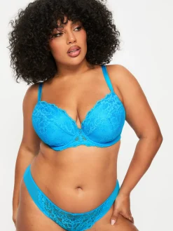 Sexy Lace Padded Plunge Bra - Bright Blue